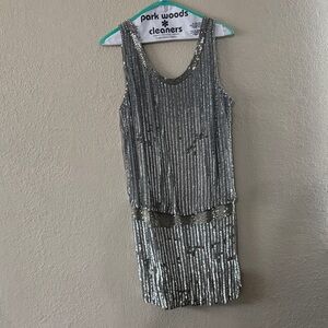Adrianna Papell Silver Sequin Dress